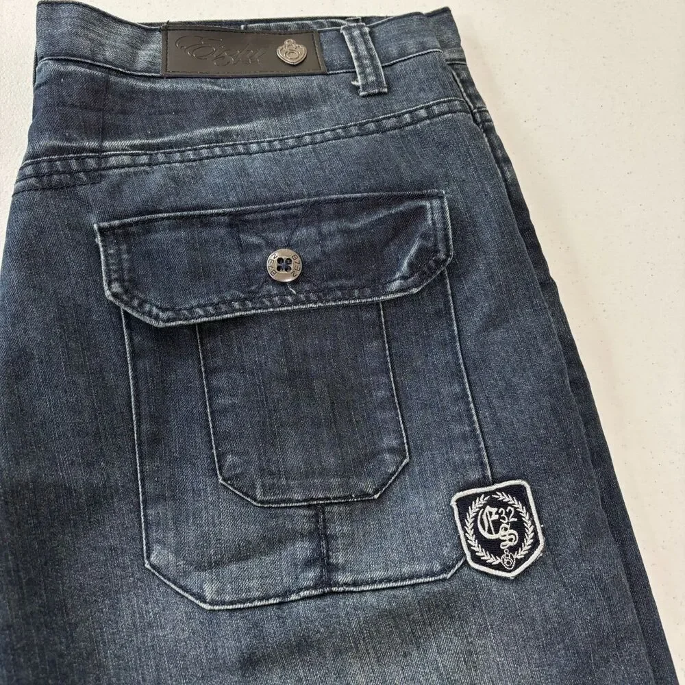 Eight 732 Blue Jeans Mens 40X34 Dark Wash Distress Streetwear Skater Hip Hop Y2K